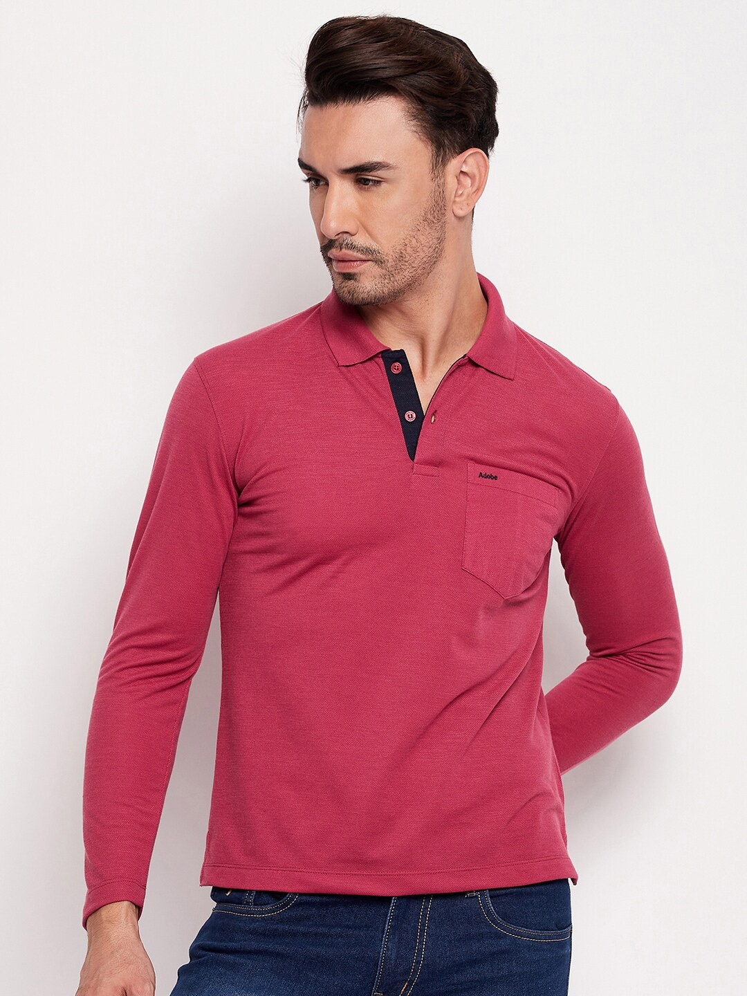 

Adobe Full Sleeve Cotton Polo T-shirt, Red