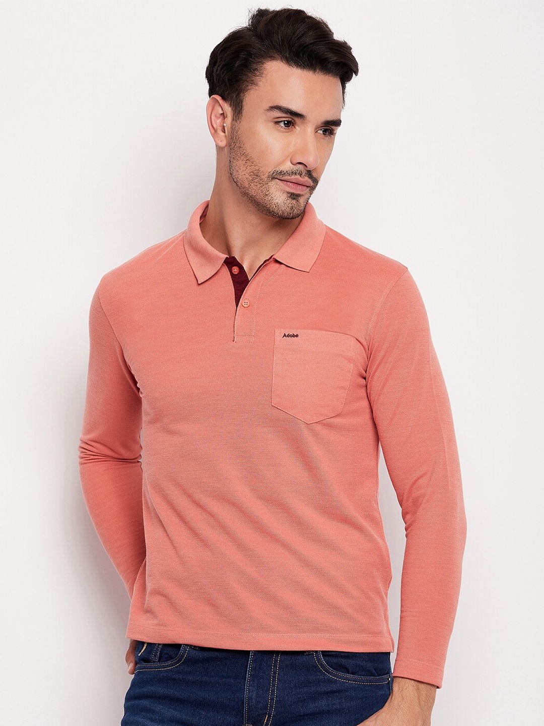 

Adobe Full Sleeve Cotton Polo T-shirt, Rust