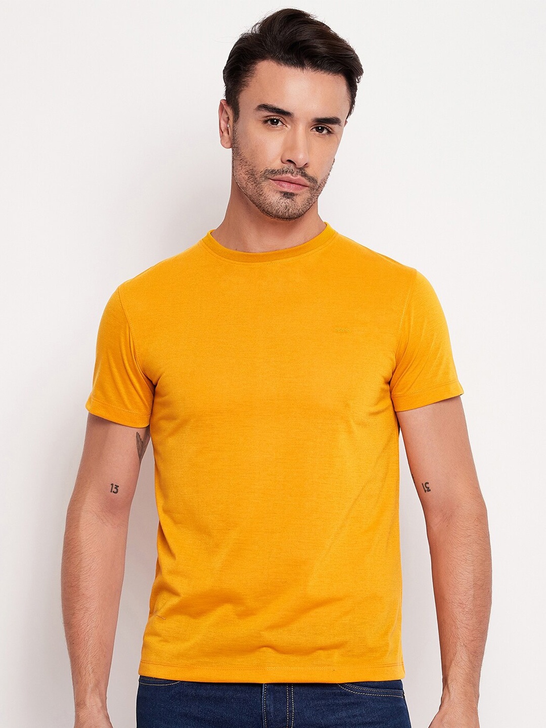 

Adobe Half Sleeve Round Neck Cotton T-shirt, Mustard