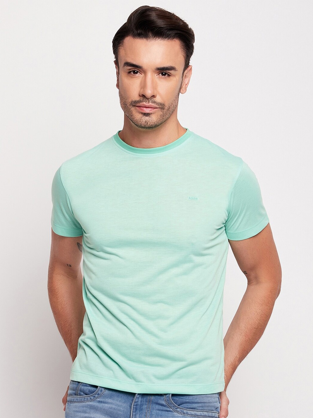 

Adobe Half Sleeve Round Neck Cotton T-shirt, Sea green