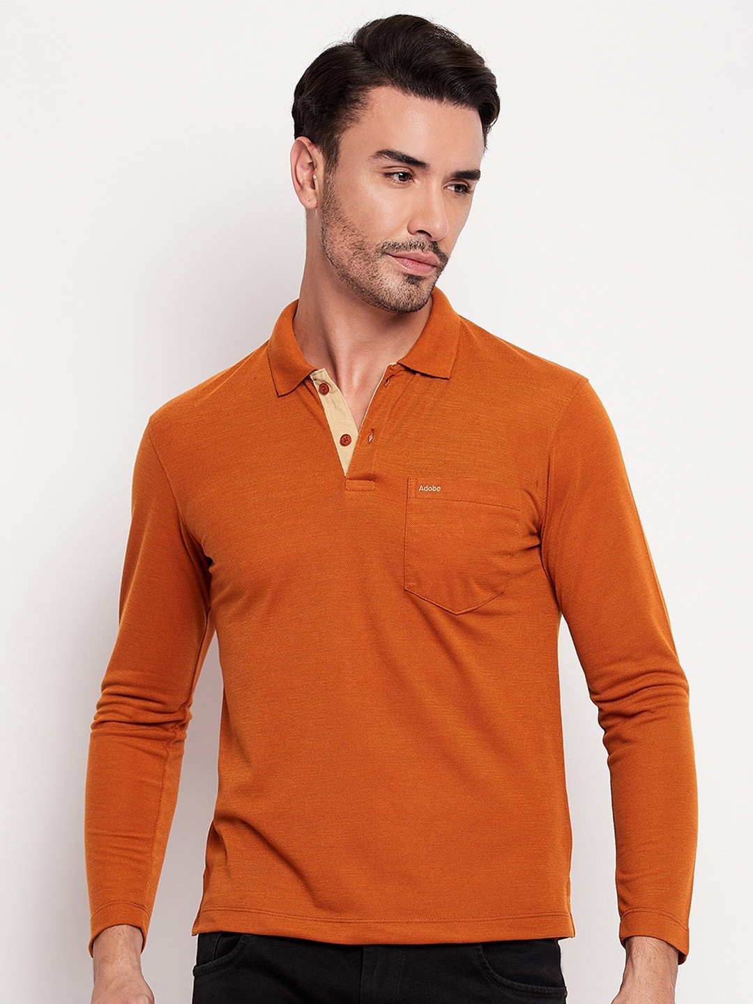 

Adobe Full Sleeve Cotton Polo T-shirt, Tan