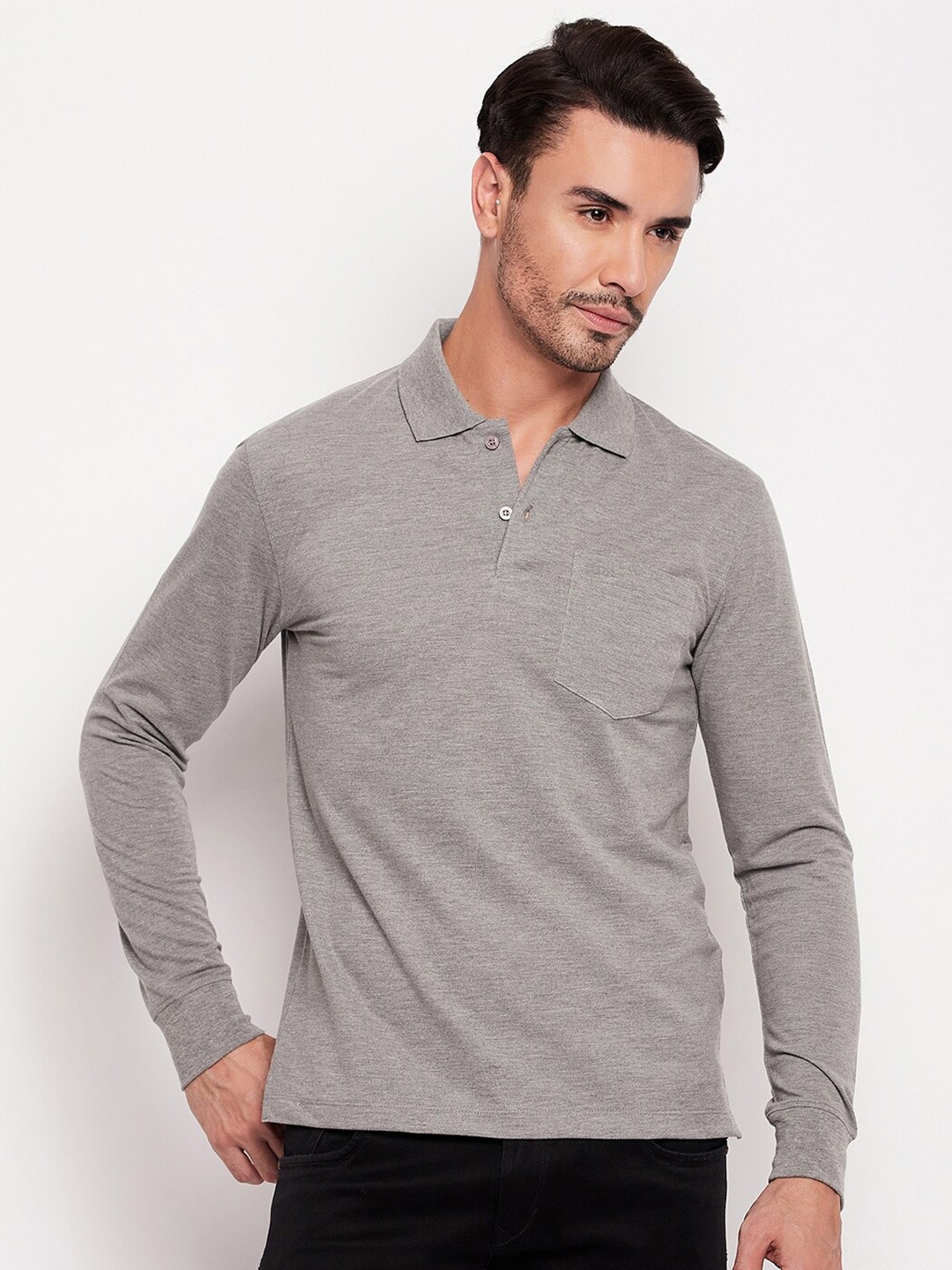 

Adobe Full Sleeve Cotton Polo T-shirt, Grey