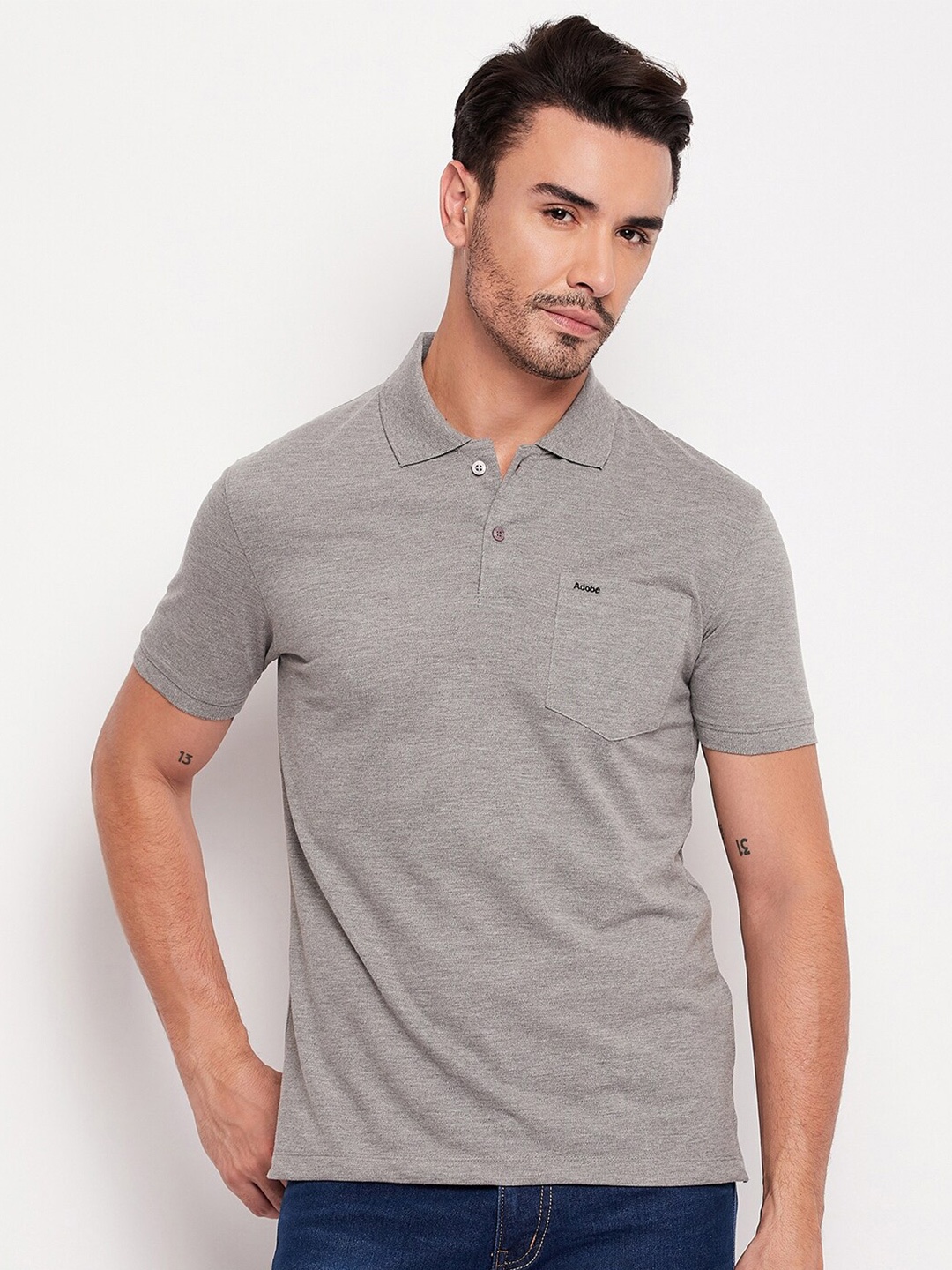 

Adobe Half Sleeve Polo Cotton T-shirt, Grey
