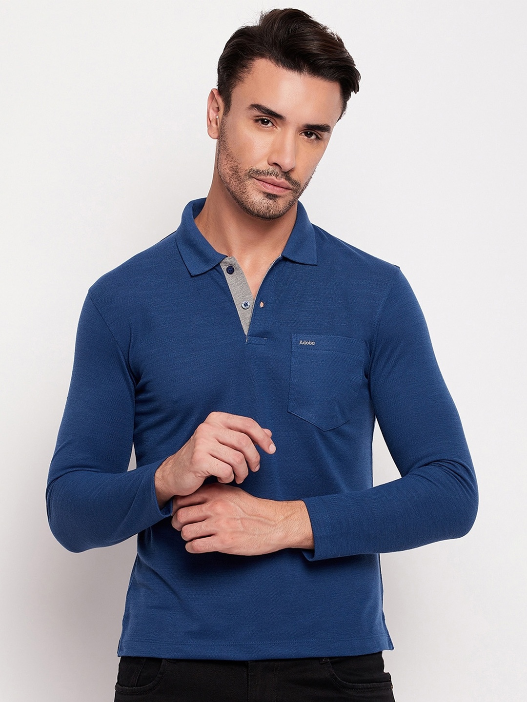 

Adobe Full Sleeve Cotton Polo T-shirt, Blue