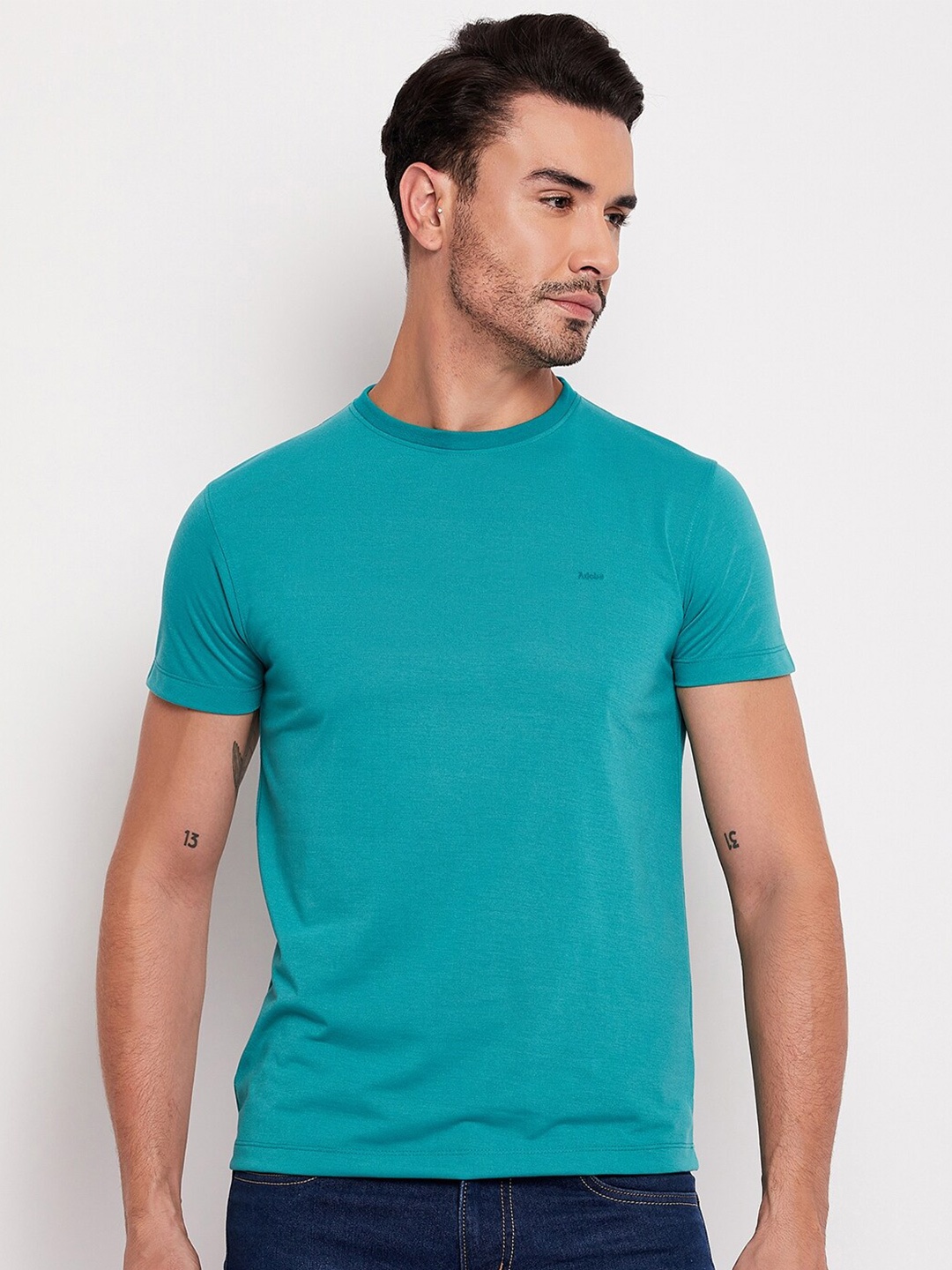 

Adobe Half Sleeve Round Neck Cotton T-Shirt, Turquoise blue