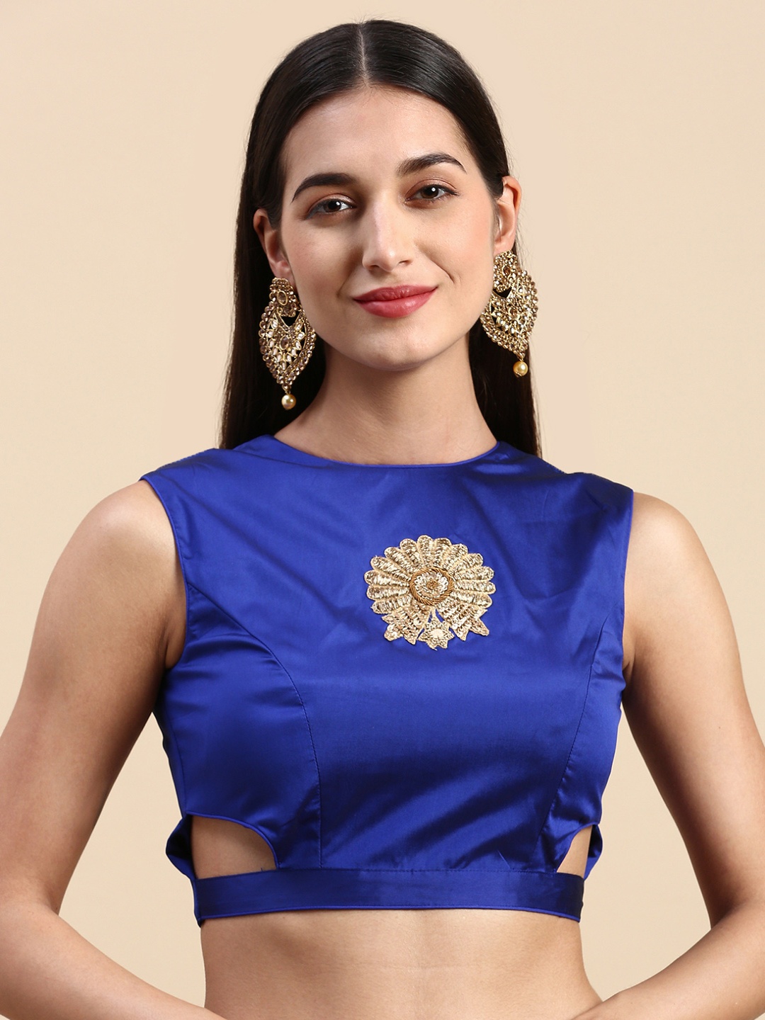 

Ethnovog Embroidered Opal Taffeta Saree Blouse, Blue