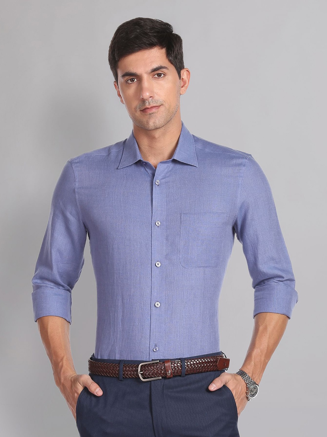 

AD By Arvind Pure Linen Formal Shirt, Blue