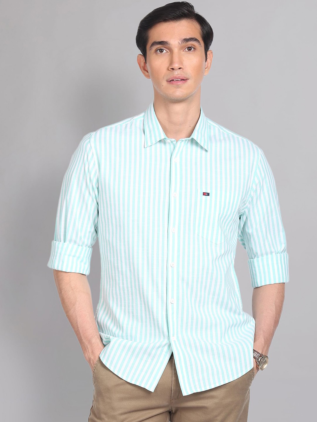 

AD By Arvind Striped Slim Fit Cotton Casual Shirt, Blue