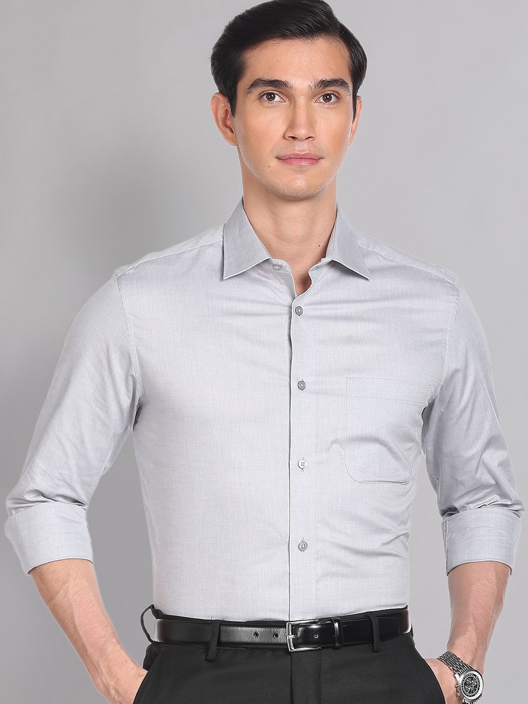 

AD By Arvind Oxford Solid Formal Shirt, Grey