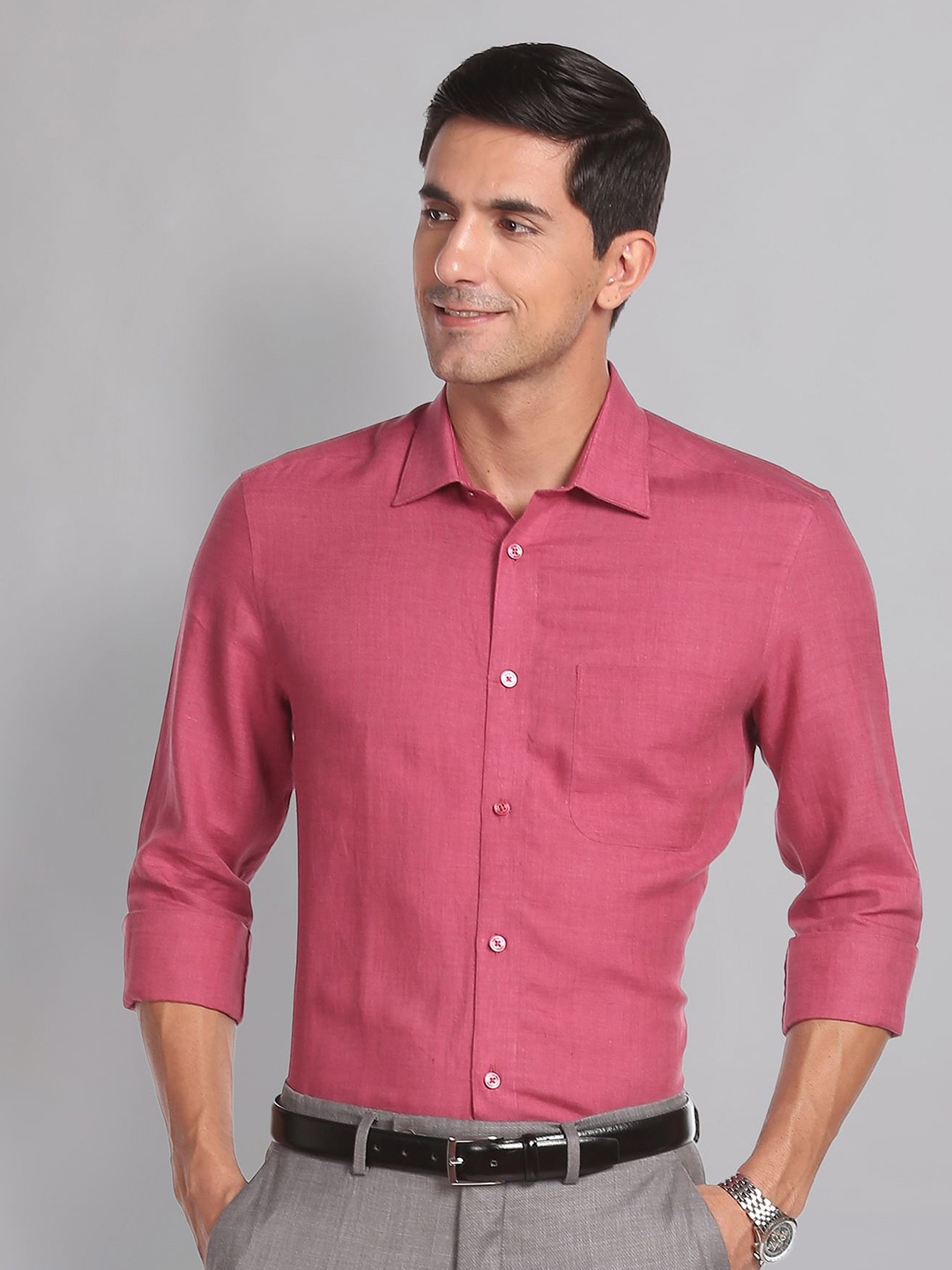 

AD By Arvind Spread Collar Linen Formal Shirt, Pink