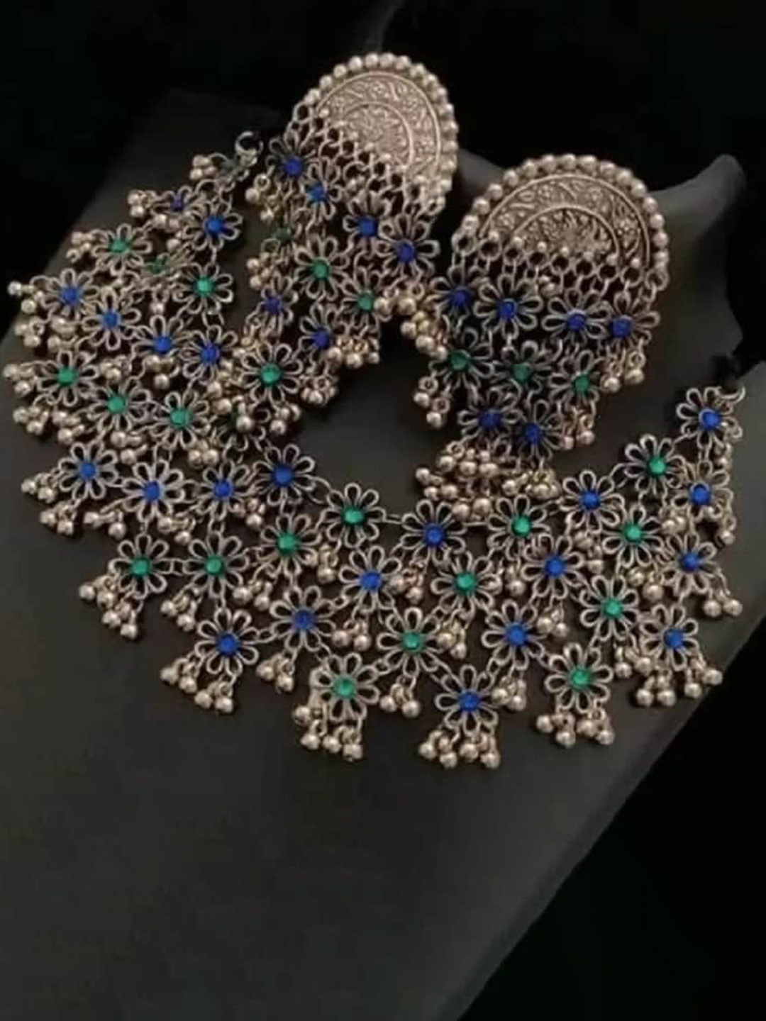 

Samridhi DC Set of 2 Silver-Plated Stone-Studded Oxidised Jewellery Set