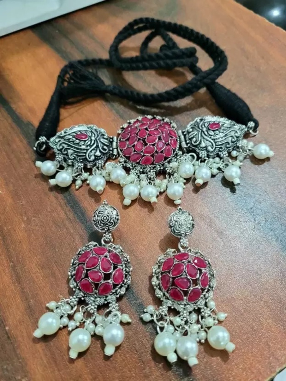 

Samridhi DC Set of 2 Silver-Plated Stone-Studded Beaded Jewellery Set