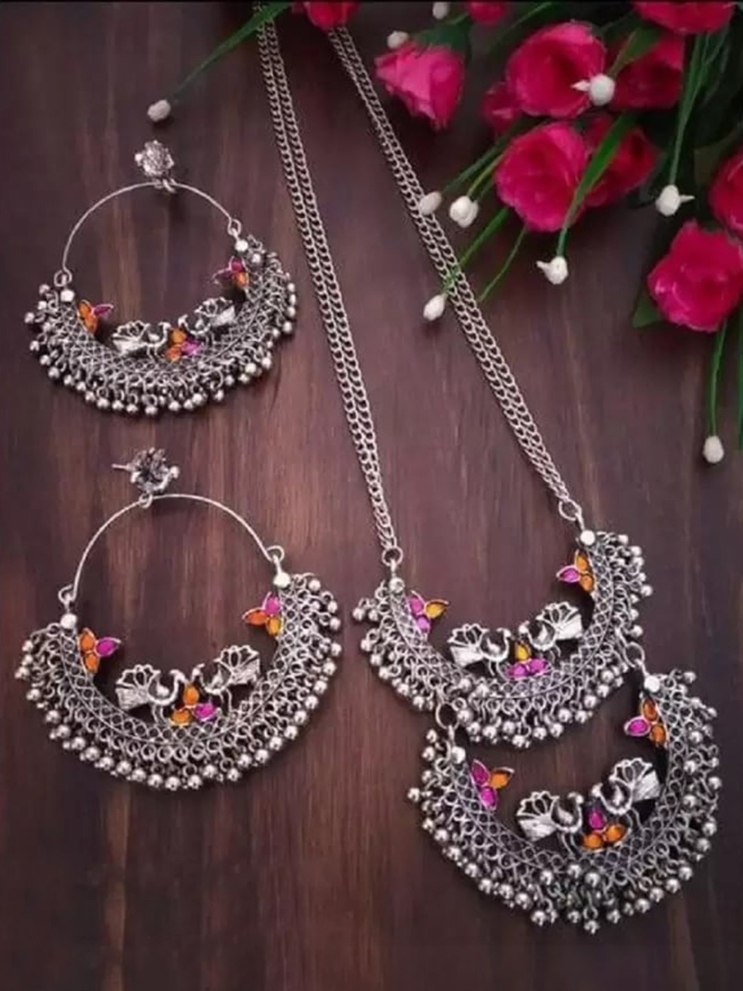 

Samridhi DC Set of 2 Silver-Plated Stone-Studded Oxidised Jewellery Set