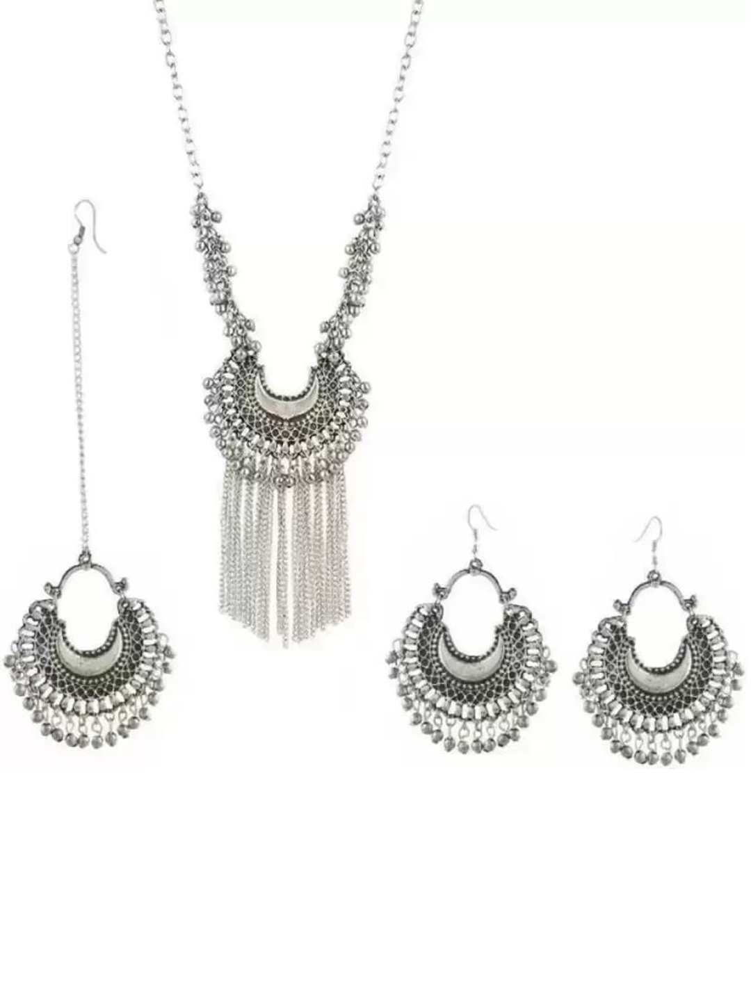 

Samridhi DC Set of 2 Silver-Plated Mirror Studded Oxidised Jewellery Set