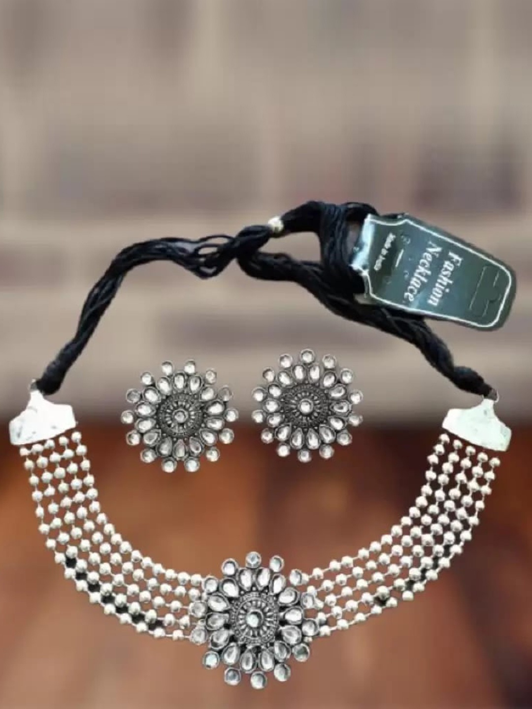 

Samridhi DC Set of 2 Silver-Plated Stone-Studded & Beaded Oxidised Jewellery Set