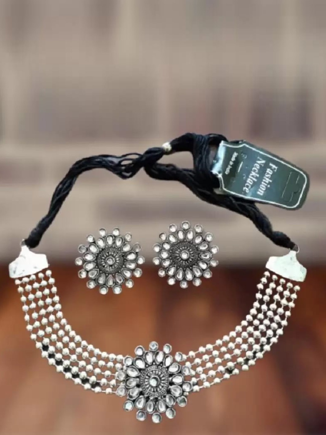

Samridhi DC Set of 2 Silver-Plated Stone-Studded Oxidised Jewellery Set
