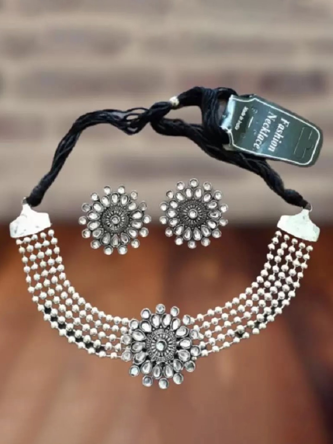 

Samridhi DC Set of 2 Silver-Plated Stone-Studded Oxidised Jewellery Set
