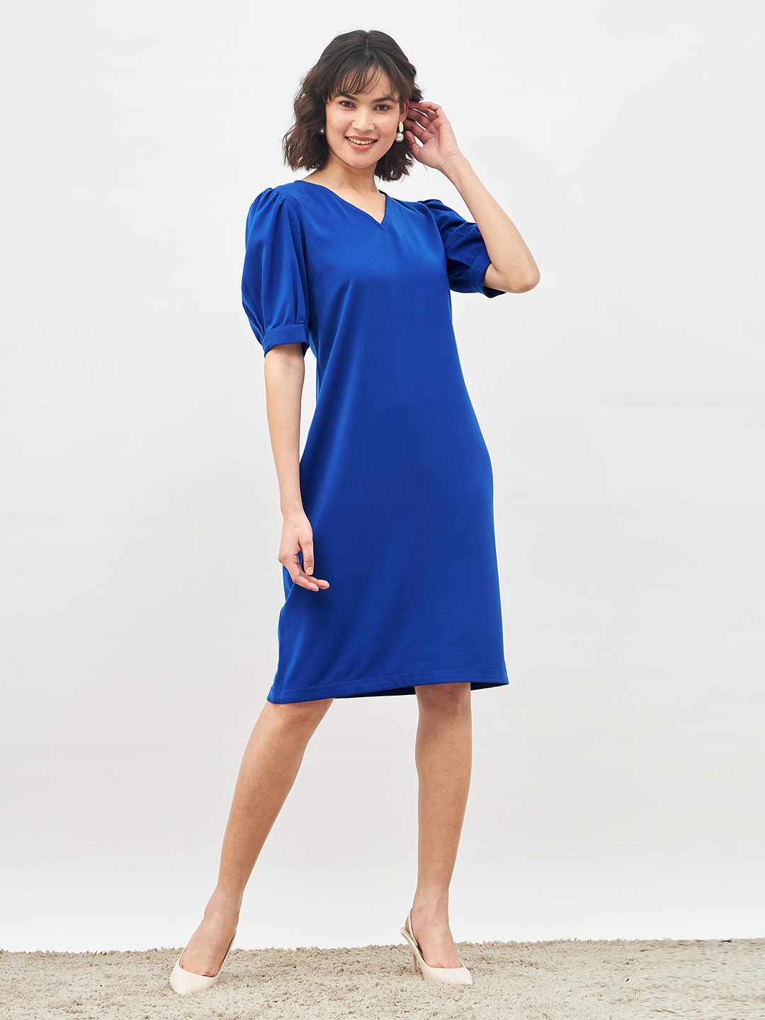 

SALT ATTIRE V-Neck Puff Sleeve Sheath Dress, Blue