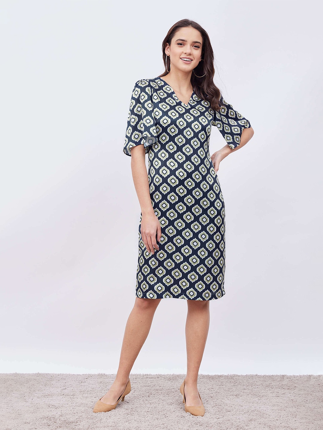 

SALT ATTIRE Ethnic Motifs Printed Sheath Dress, Navy blue