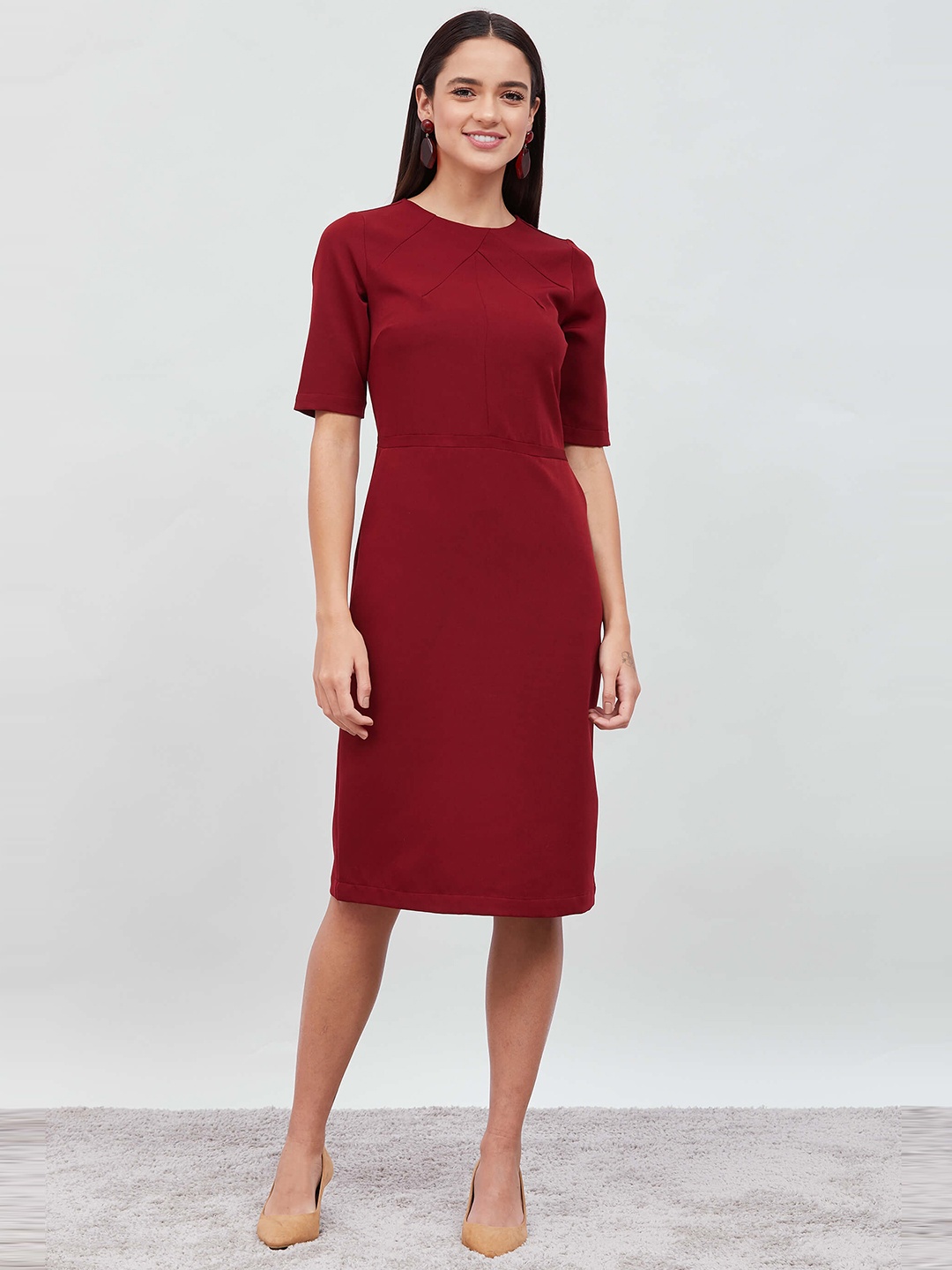 

SALT ATTIRE Round Neck Sheath Dress, Maroon