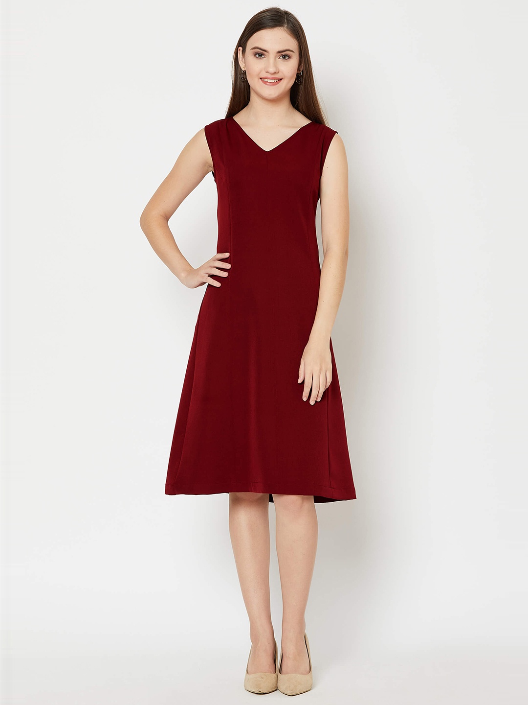 

SALT ATTIRE V-Neck A-Line Dress, Maroon