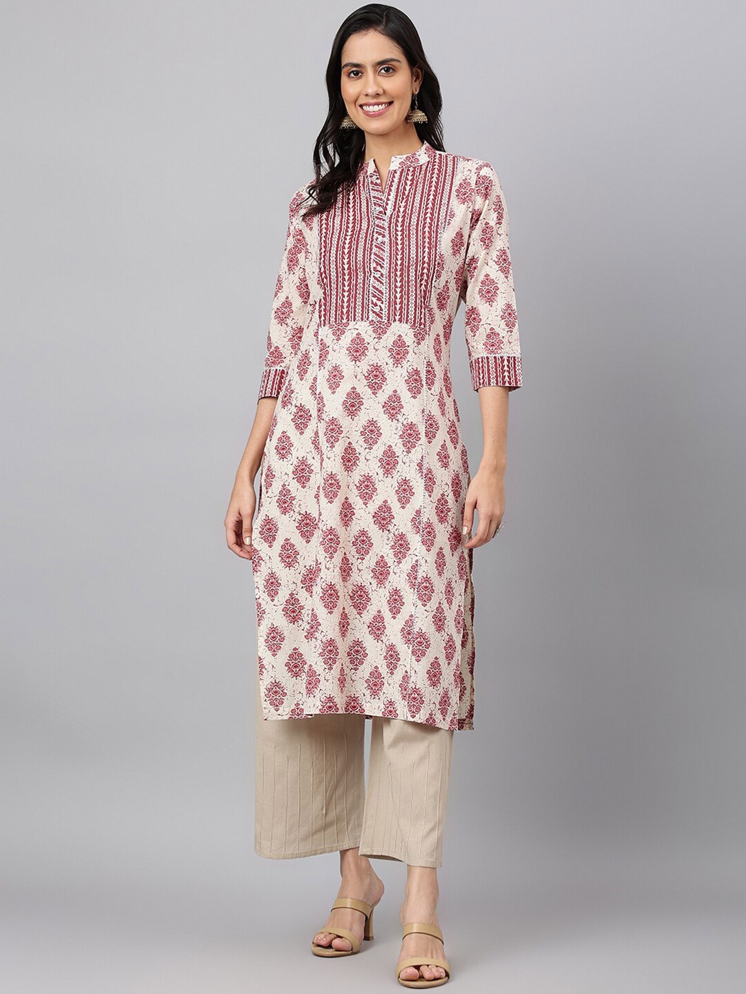 

KALINI Floral Printed Cotton Kurta, Maroon
