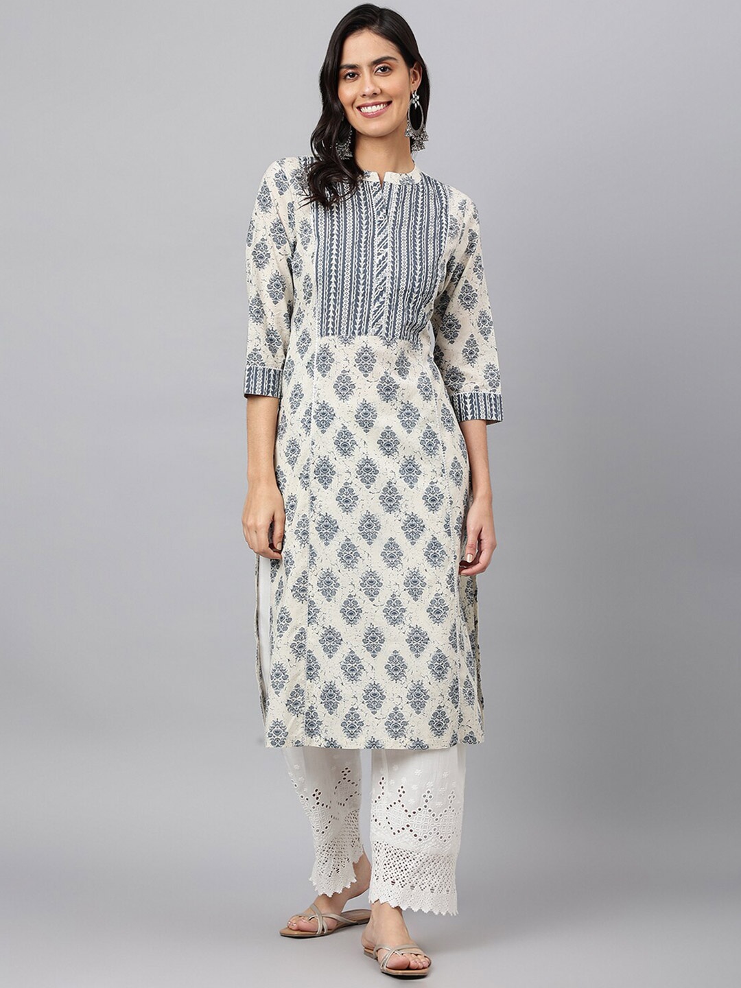 

KALINI Ethnic Motifs Printed Cotton Kurta, Blue