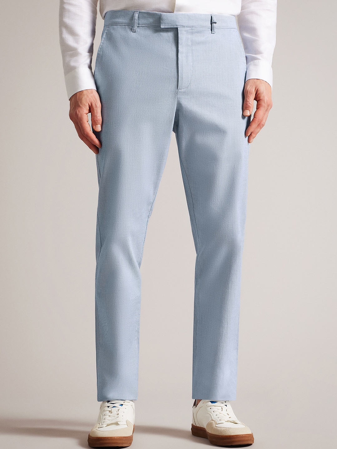 

Ted Baker Men Self Design Mid-Rise Slim Fit Formal Trousers, Blue