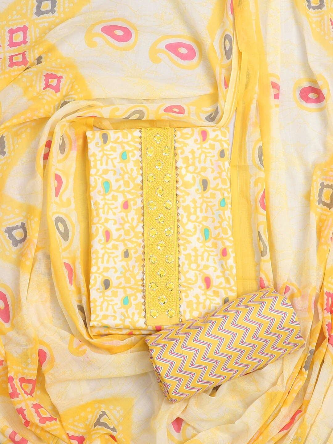 

SALWAR STUDIO Paisley Printed Pure Cotton Unstitched Dress Material, Yellow