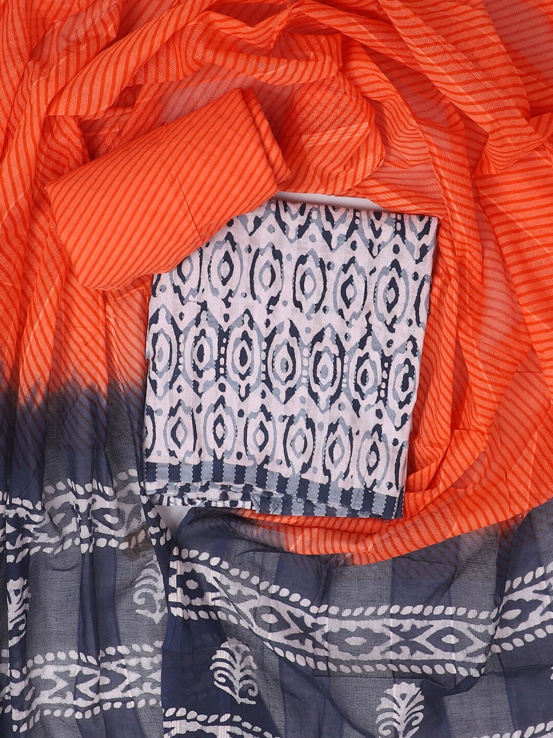 

SALWAR STUDIO Geometric Printed Pure Cotton Unstitched Dress Material, Orange