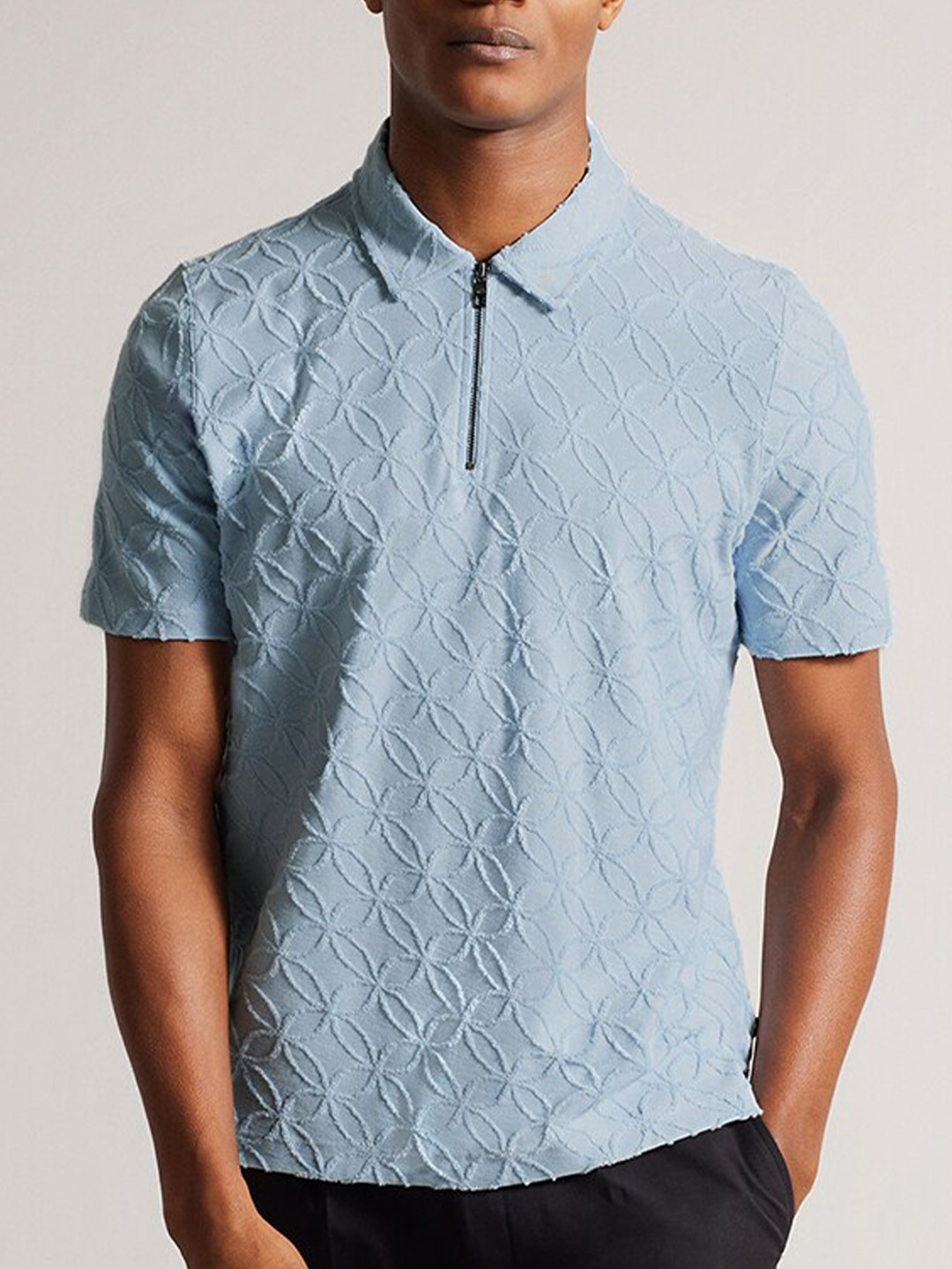 

Ted Baker Self Design Polo Collar Pure Cotton Casual T-shirt, Blue