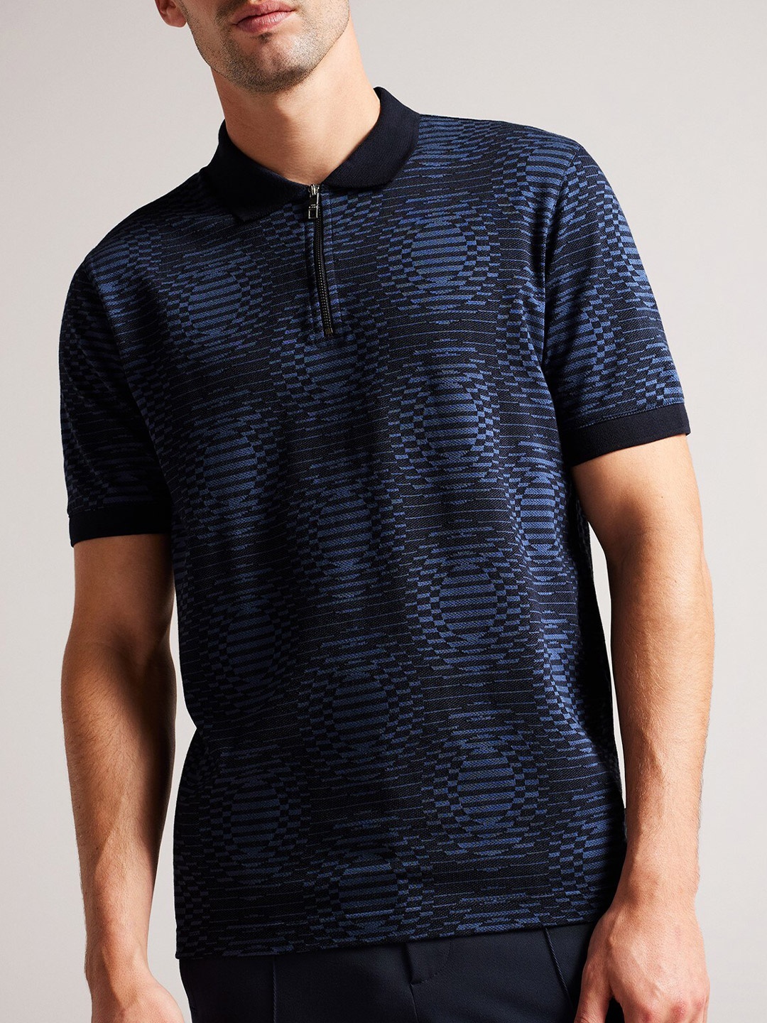 

Ted Baker Striped Polo Collar Pure Cotton T-shirt, Navy blue