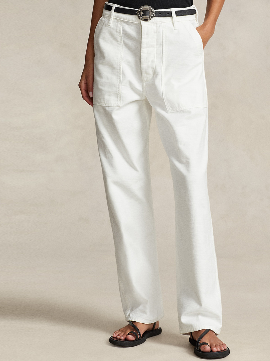 

Polo Ralph Lauren Women Mid Rise Plain Cotton Straight-Fit Trousers, White