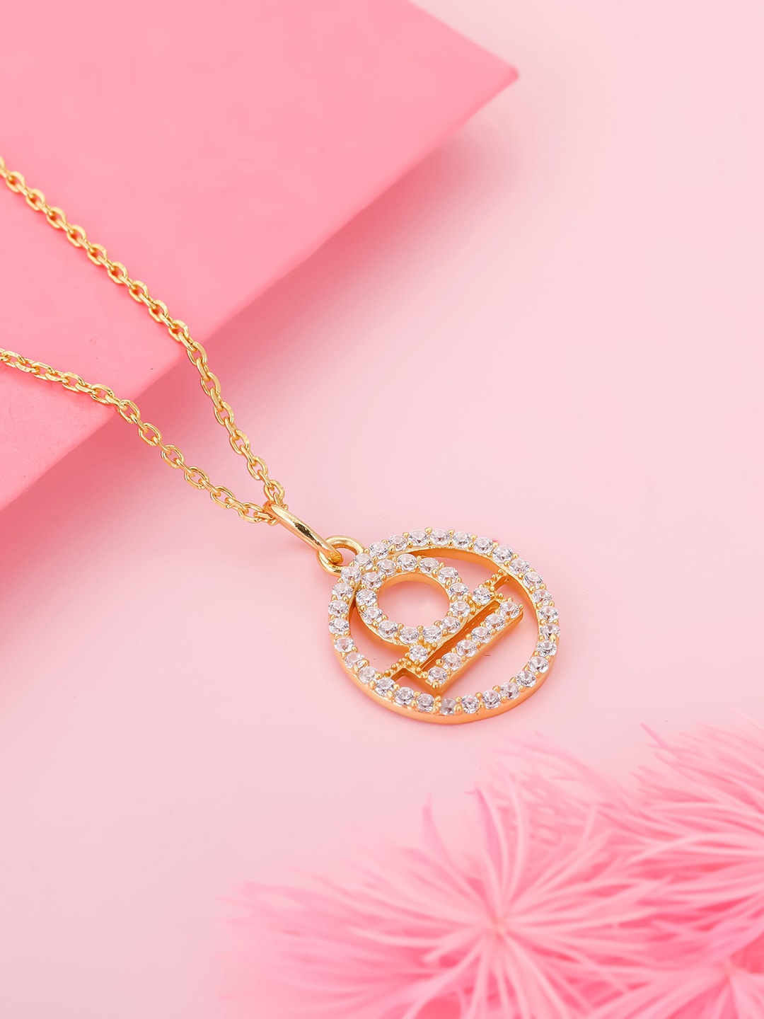 

GIVA 925 Sterling Silver Gold-Plated CZ-Studded Pendant With Chain