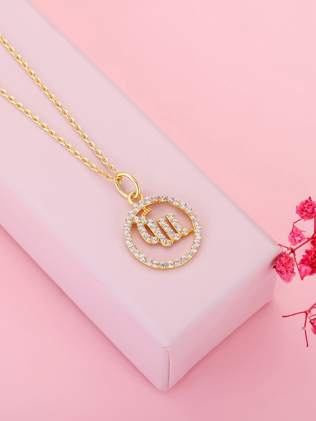 

GIVA 925 Sterling Silver Gold-Plated CZ-Studded Pendant With Chain