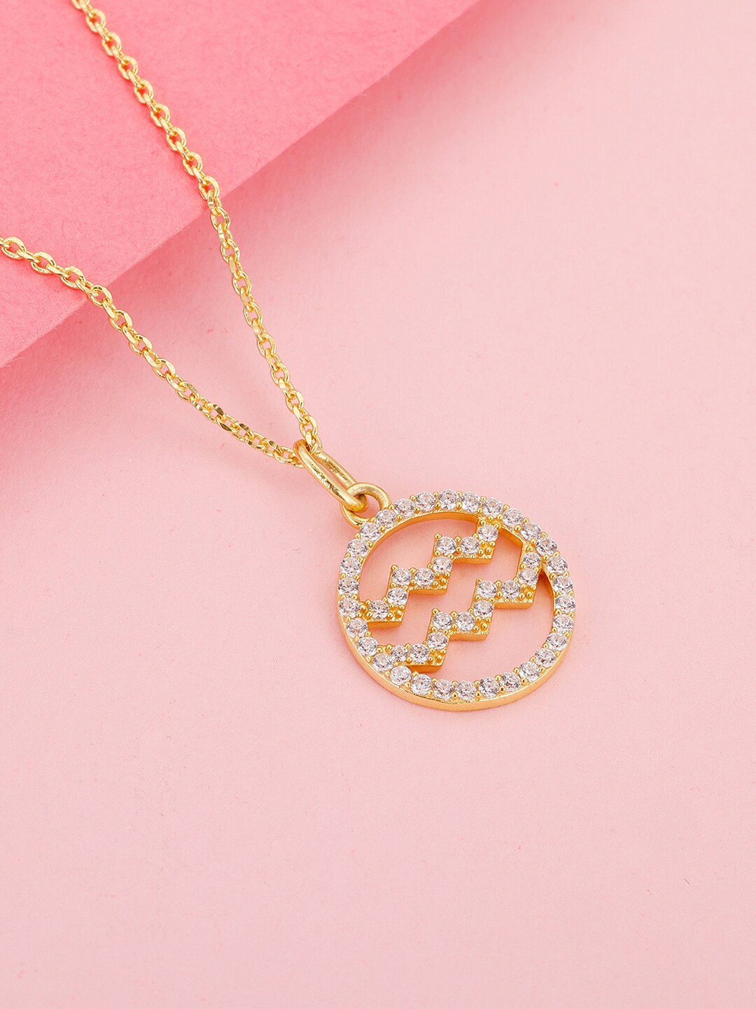 

GIVA 925 Sterling Silver Gold-Plated CZ-Studded Pendant With Chain