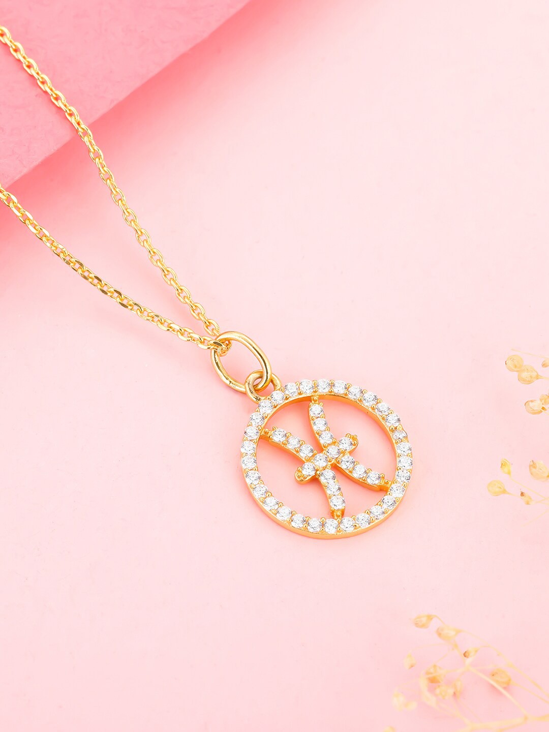 

GIVA 925 Sterling Silver Gold-Plated CZ-Studded Pendant With Chain