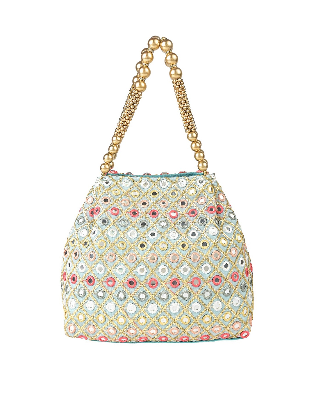 

Rocia Embellished Potli Clutch With Wrist Loop, Beige