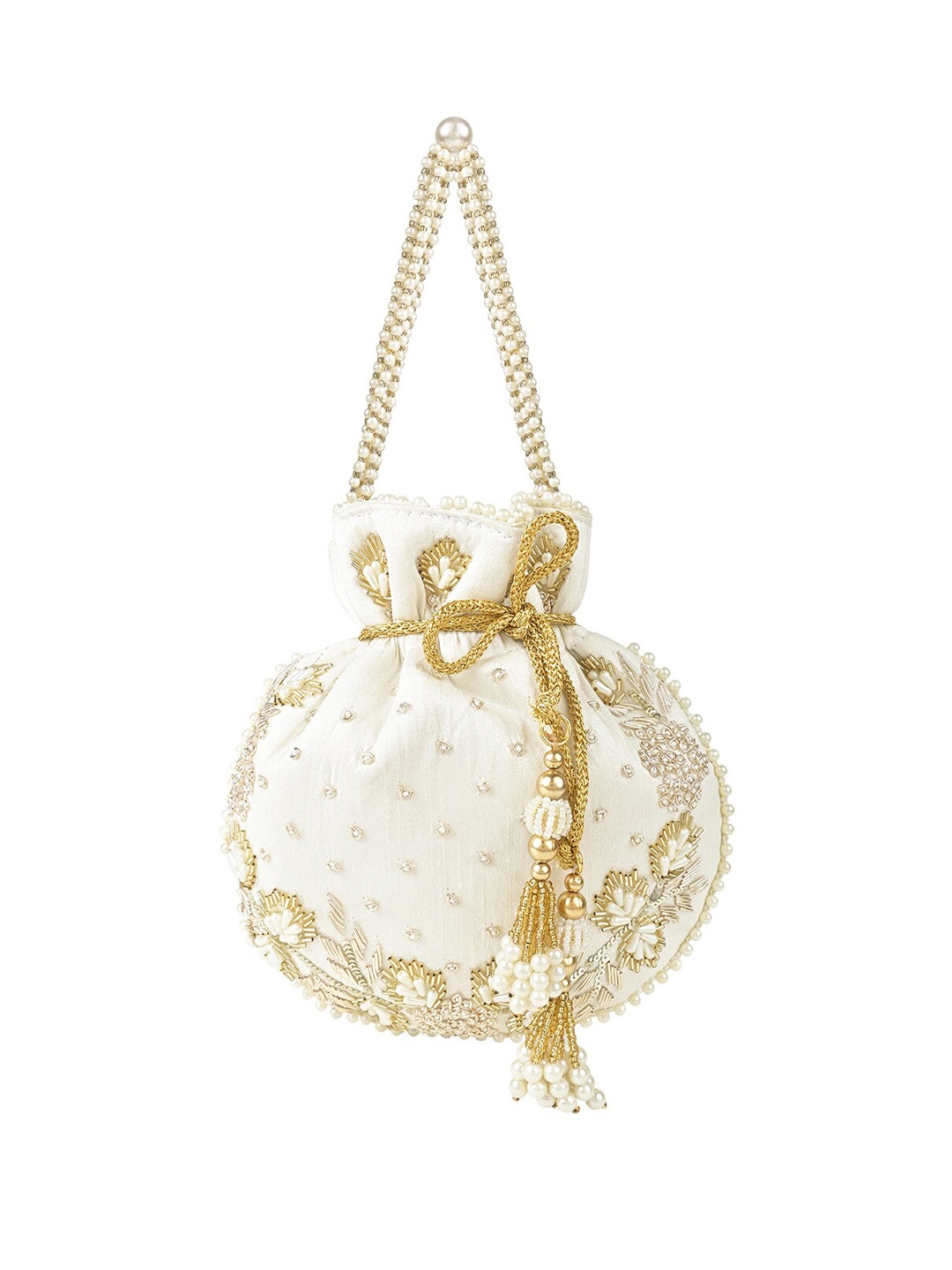 

Rocia Embellished Potli Clutch With Wrist Loop, Gold