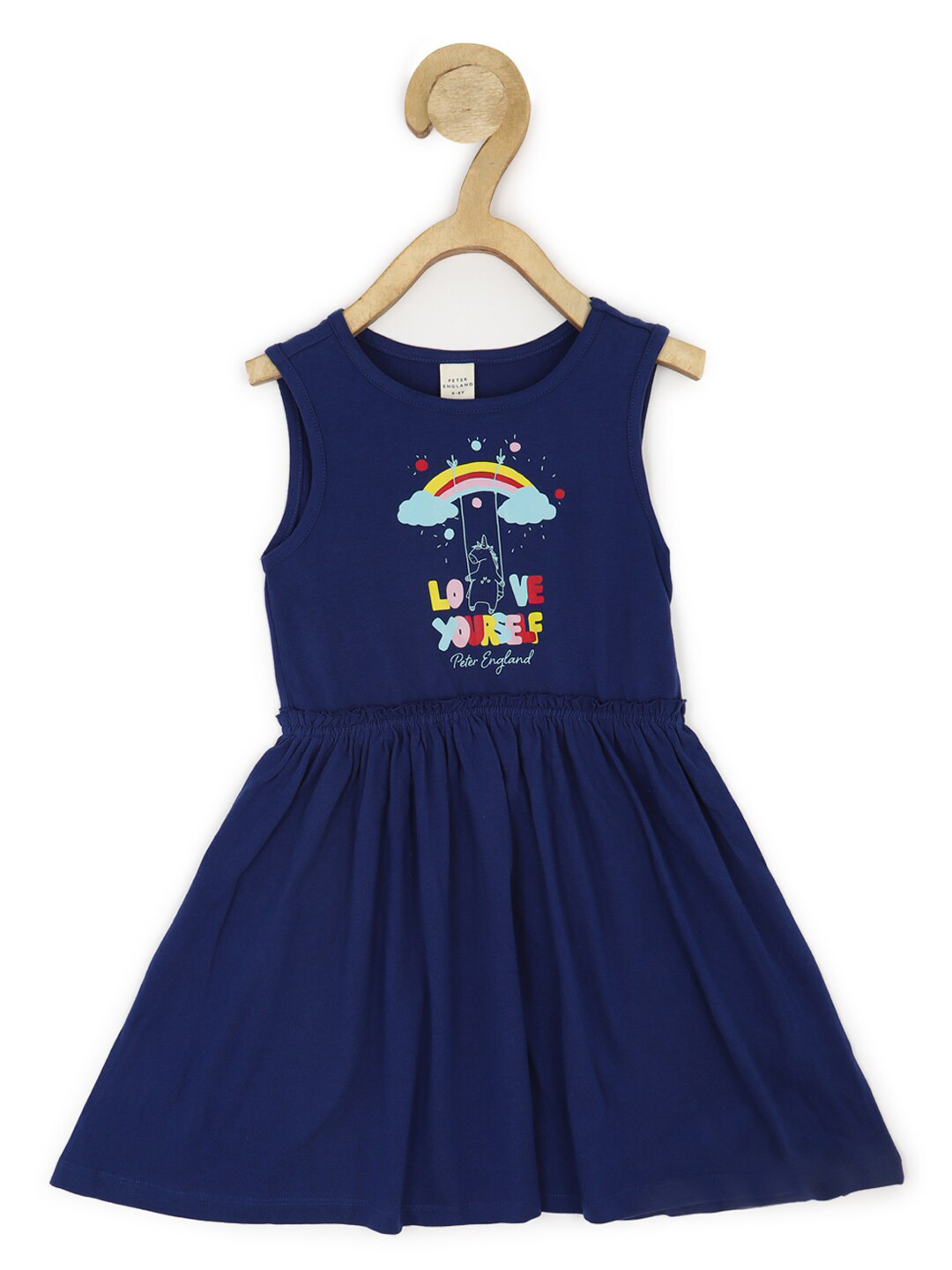 

Peter England Girls Typography Printed Cotton Fit & Flare Mini Dress, Navy blue