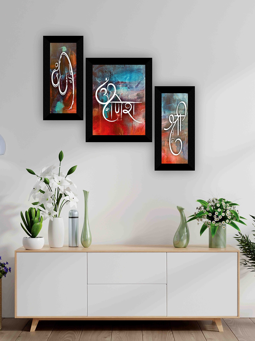 

SAF Blue & Red 3-Pieces Lord Ganesha Printed Framed Wall Art