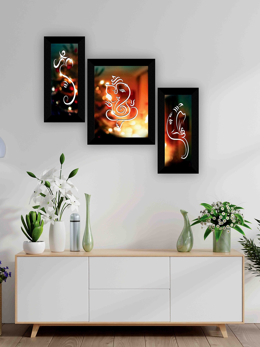 

SAF Black & Yellow 3-Pieces Lord Ganesha Printed Framed Wall Art