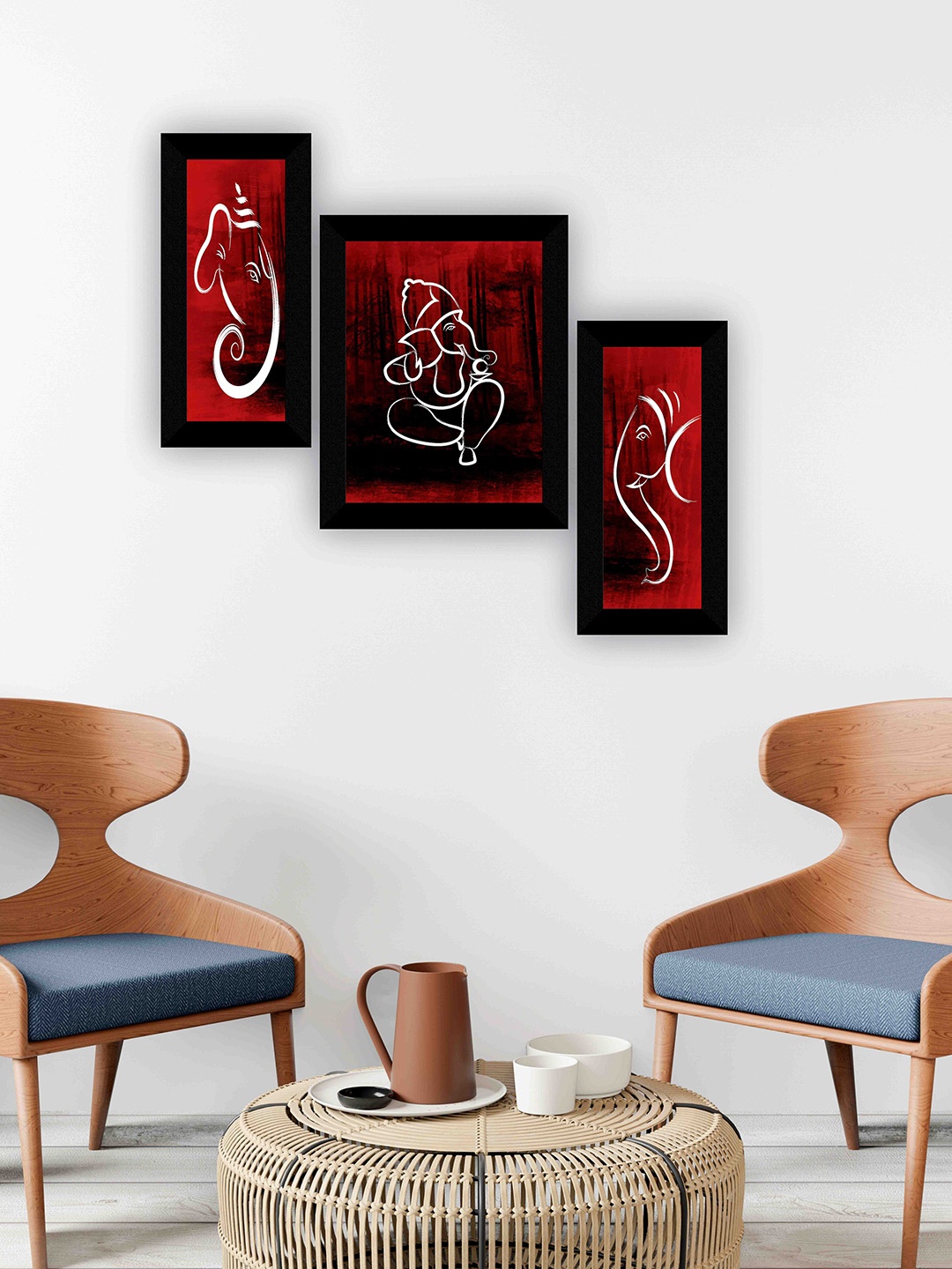 

SAF Brown & Black 3-Pieces Lord Ganesha Printed Framed Wall Art