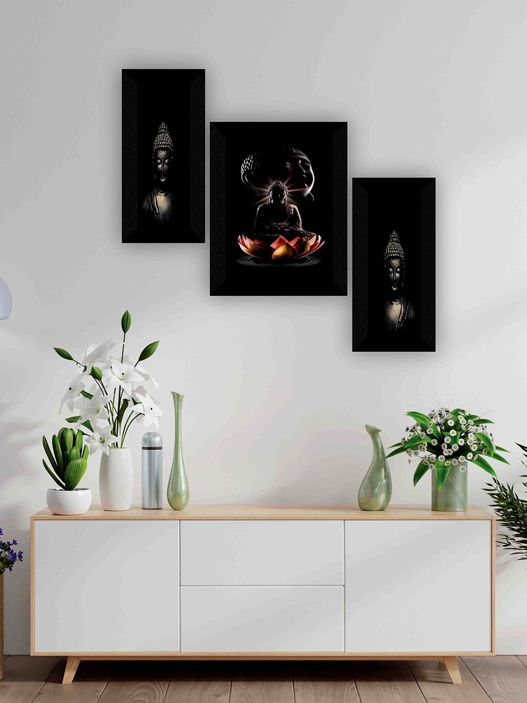 

SAF Black 3-Pieces Lord Buddha Printed Framed Wall Art