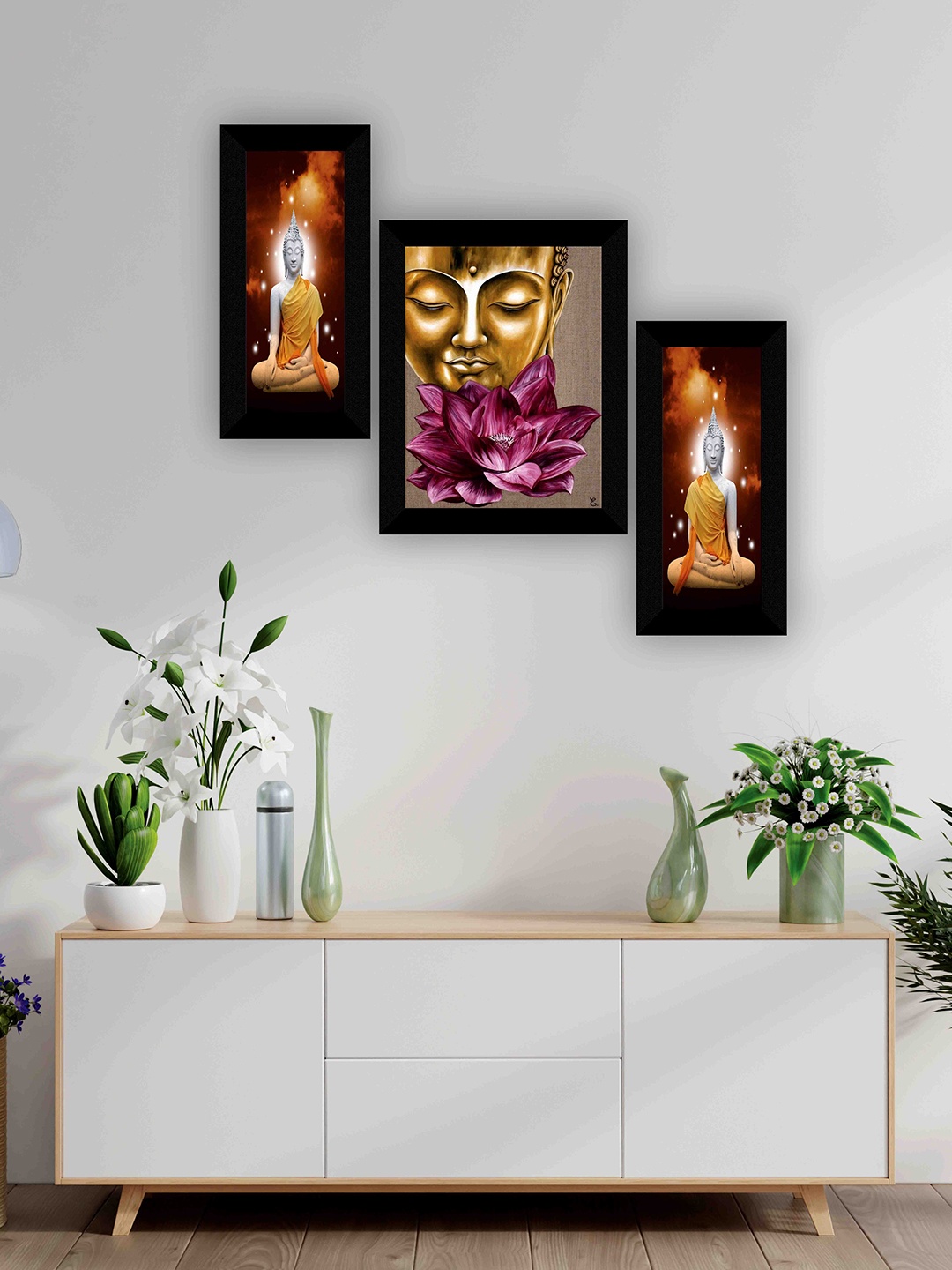 

SAF Black & Gold 3-Pieces Lord Buddha Printed Framed Wall Art