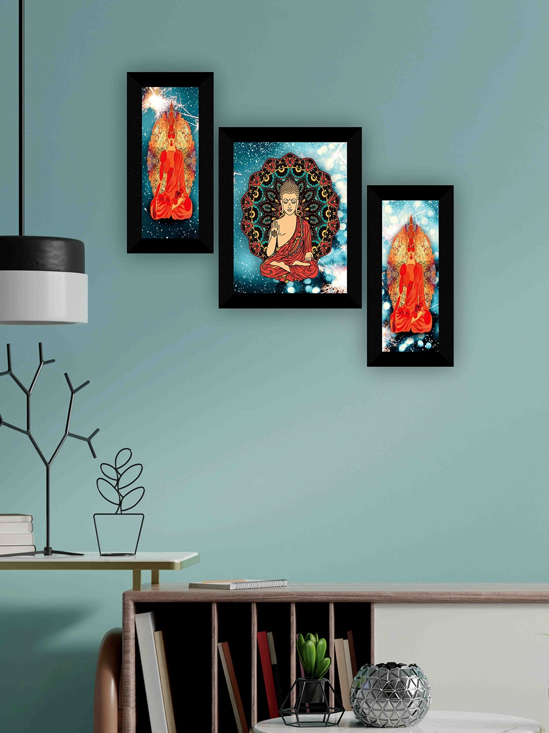 

SAF Black & Blue 3-Pieces Lord Buddha Printed Framed Wall Art