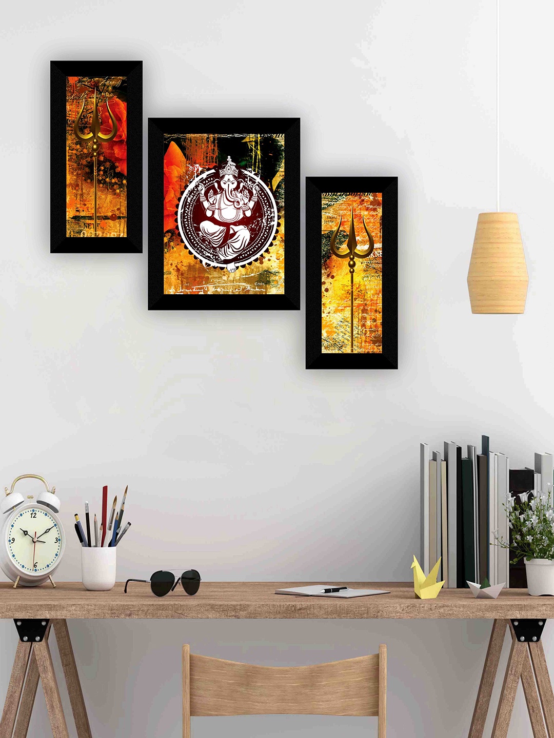 

SAF Mustard & Brown 3-Pieces Lord Ganesha Printed Framed Wall Art