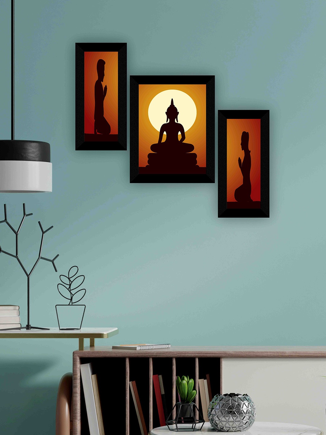 

SAF Black & Purple 3-Pieces Lord Buddha Printed Framed Wall Art, Orange