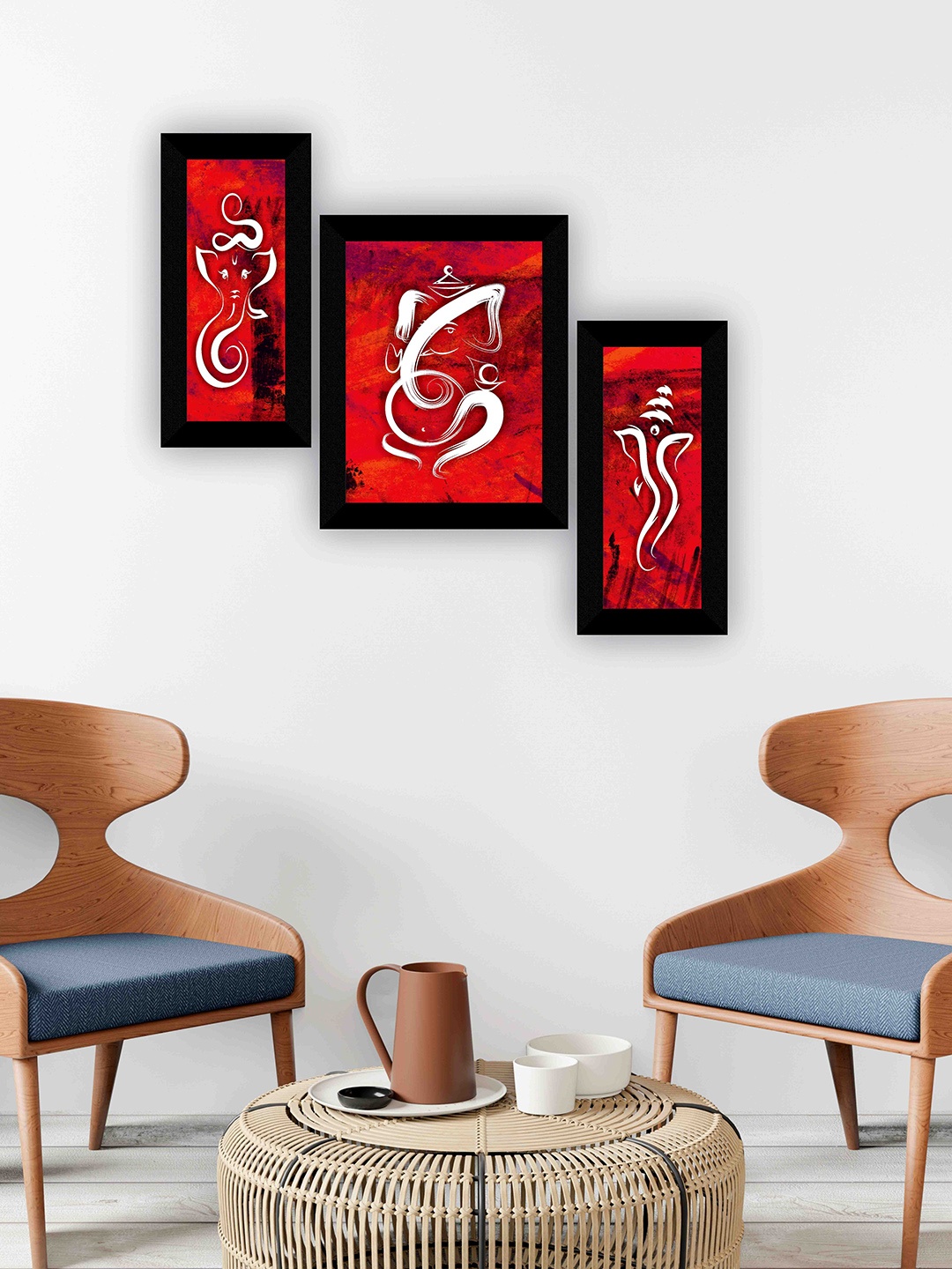 

SAF Black & Red 3-Pieces Lord Ganesha Printed Framed Wall Art