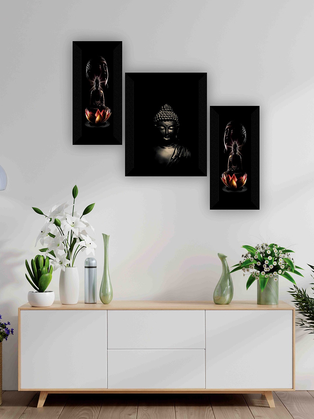 

SAF Black 3-Pieces Lord Buddha Printed Framed Wall Art